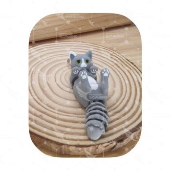 Llavero Gato art Panza Arriba  Gris y Blanco Oreo